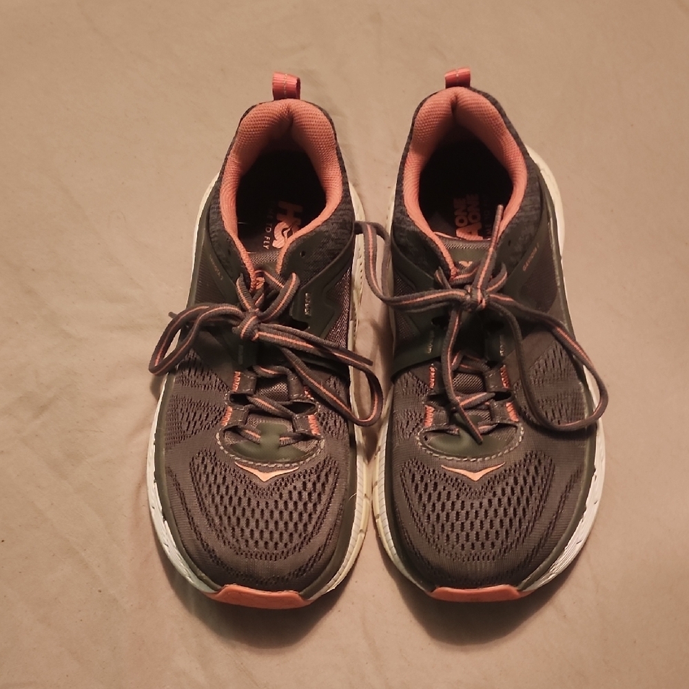 Hoka Women's Grey and Orange Running Shoes